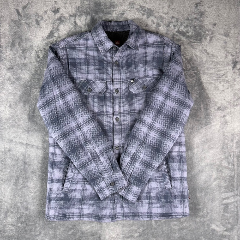 Quiksilver Mens Sherpa Lined Flannel Shirt Jacket Blue Night Plaid QM34LW018 S